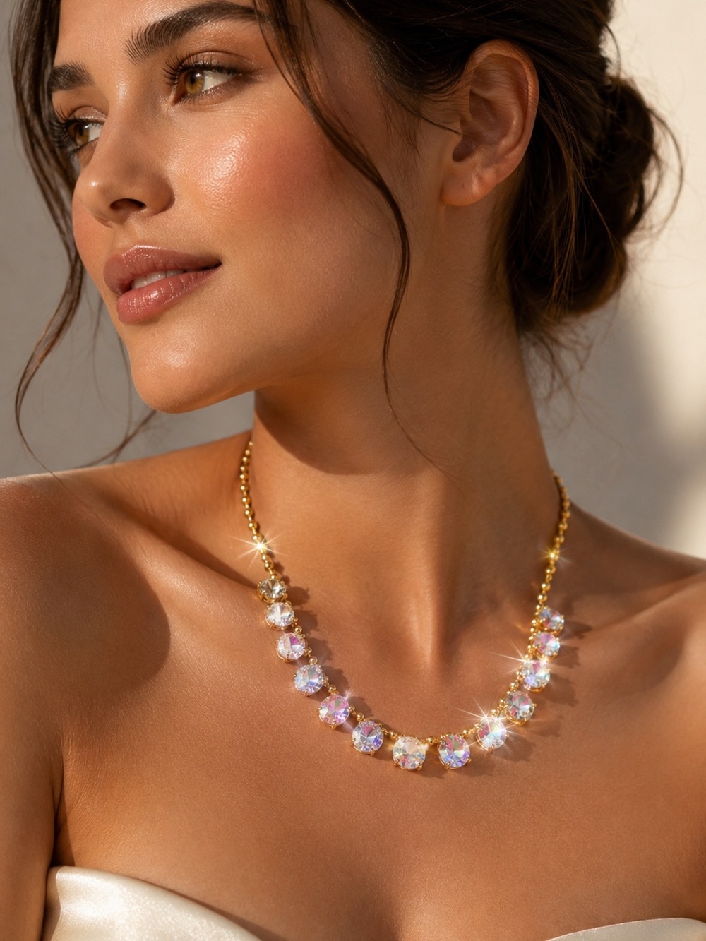 18K Gold Plated Multi Color Crystal Glass Beaded Statement Necklace